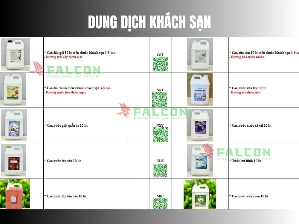 Bảng giá đồ dùng tiêu hao khách sạn dung dịch khách sạn