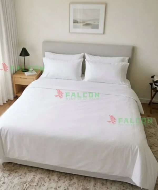 Bộ chăn ga gối đệm 3 - 4 sao vải trắng trơn/sọc