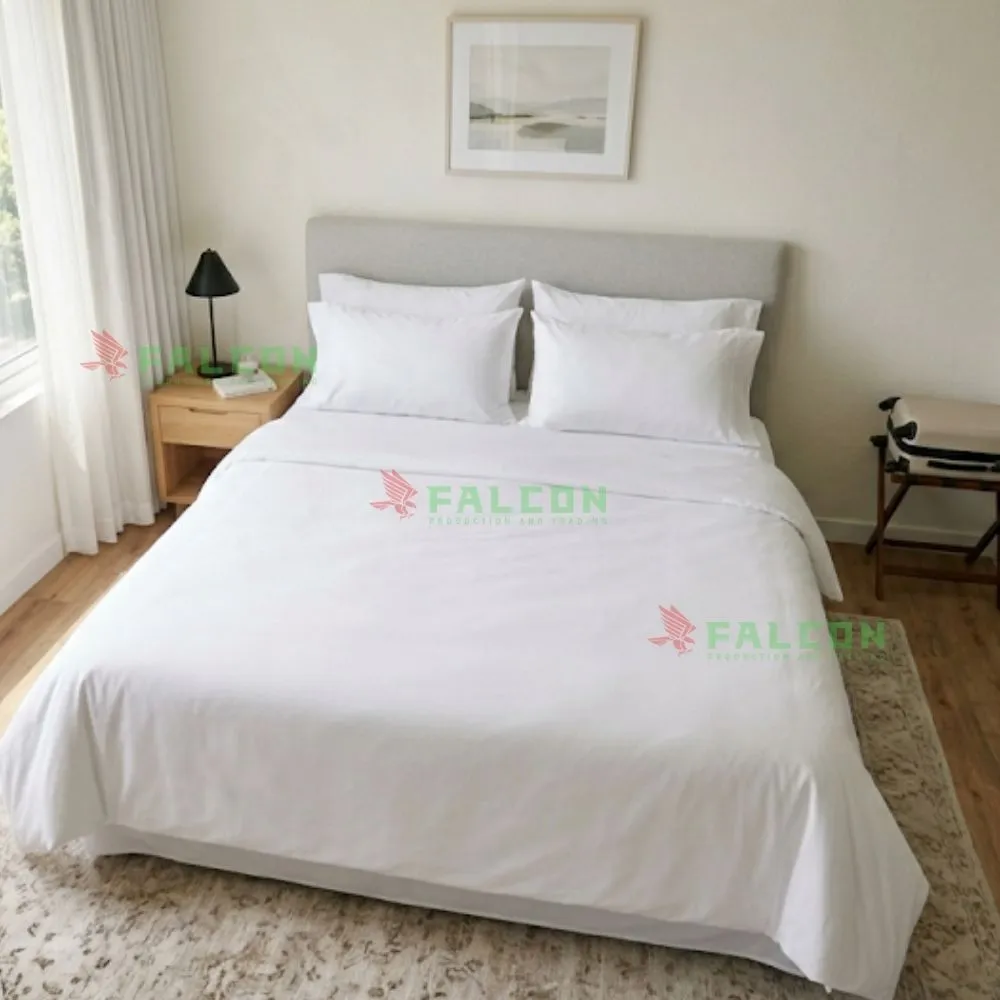 Bộ chăn ga gối đệm 3 - 4 sao vải trắng trơn/sọc