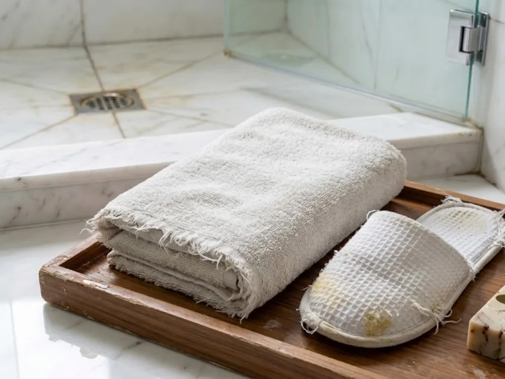 Đồ dùng tiêu hao kém chất lượng khăn và dép