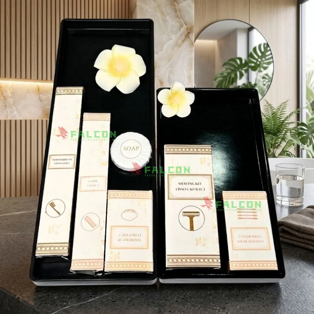 Bộ amenities khách sạn cao cập dang khay đơn
