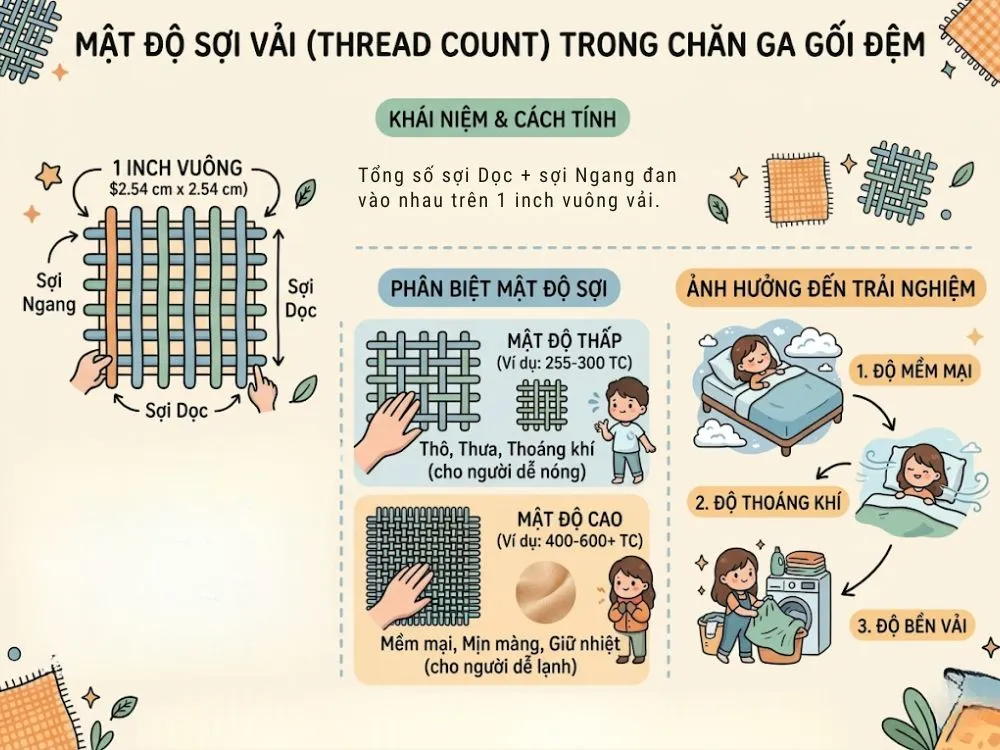 Tham khảo mật độ sợi vải chăn ga gối đệm