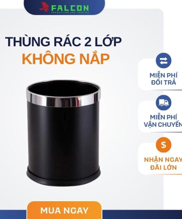 Thùng rác 2 lớp không nắp thiết kế gọn gàng cho khách sạn
