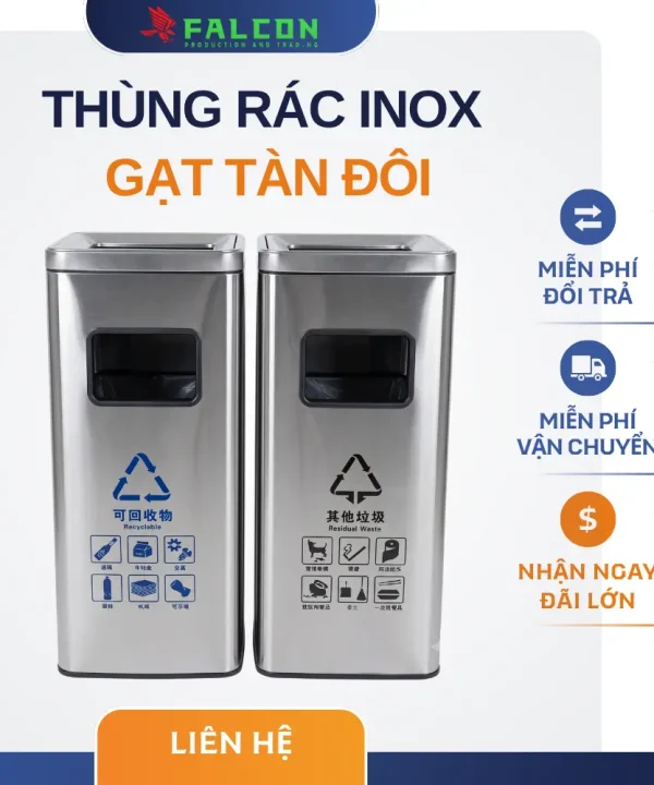 Thùng rác inox gạt tàn đôi