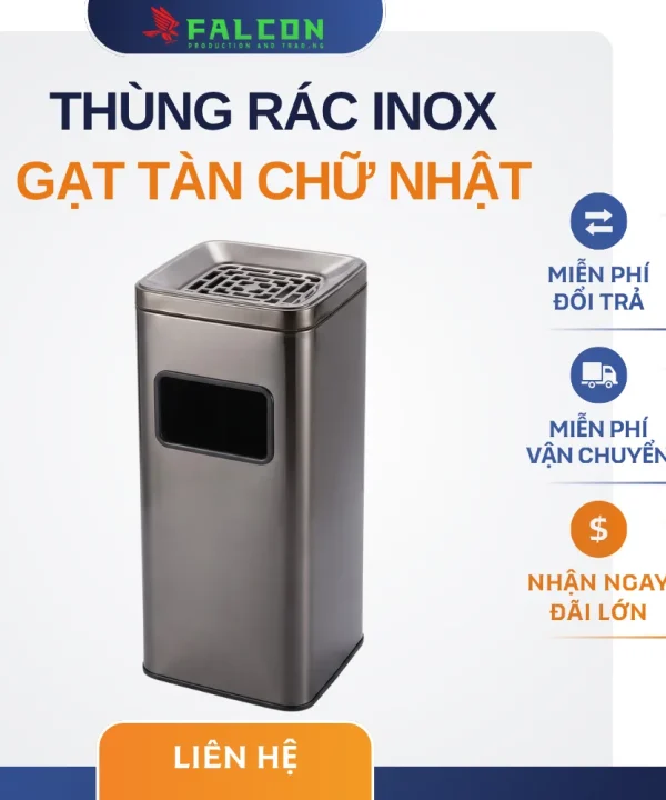 Sản phẩm thùng rác inox gạt tàn chữ nhật