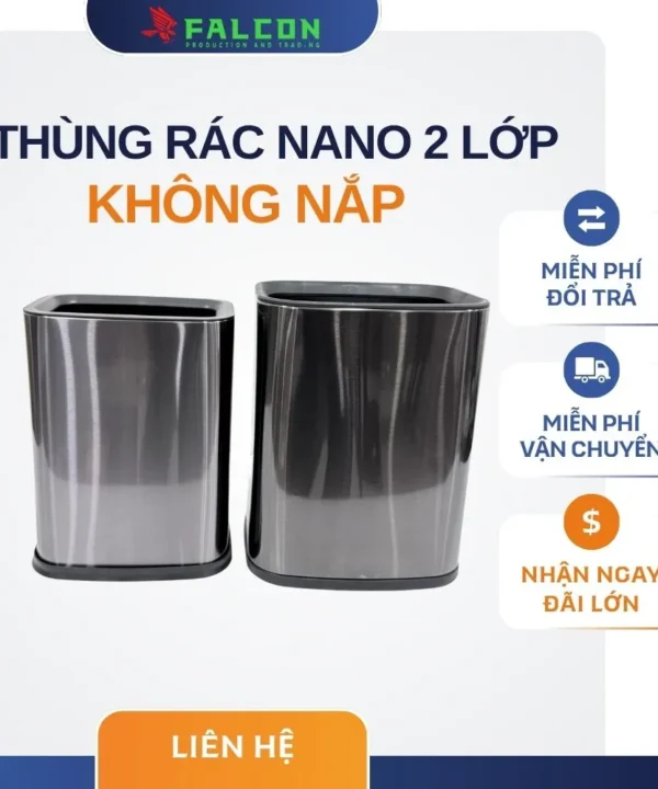 Thùng rác nano 2 lớp không nắp hình chữ nhật 6L cao cấp