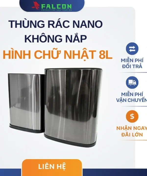 Thùng rác nano không nắp hình chữ nhật 8L do Falcon cung cấp