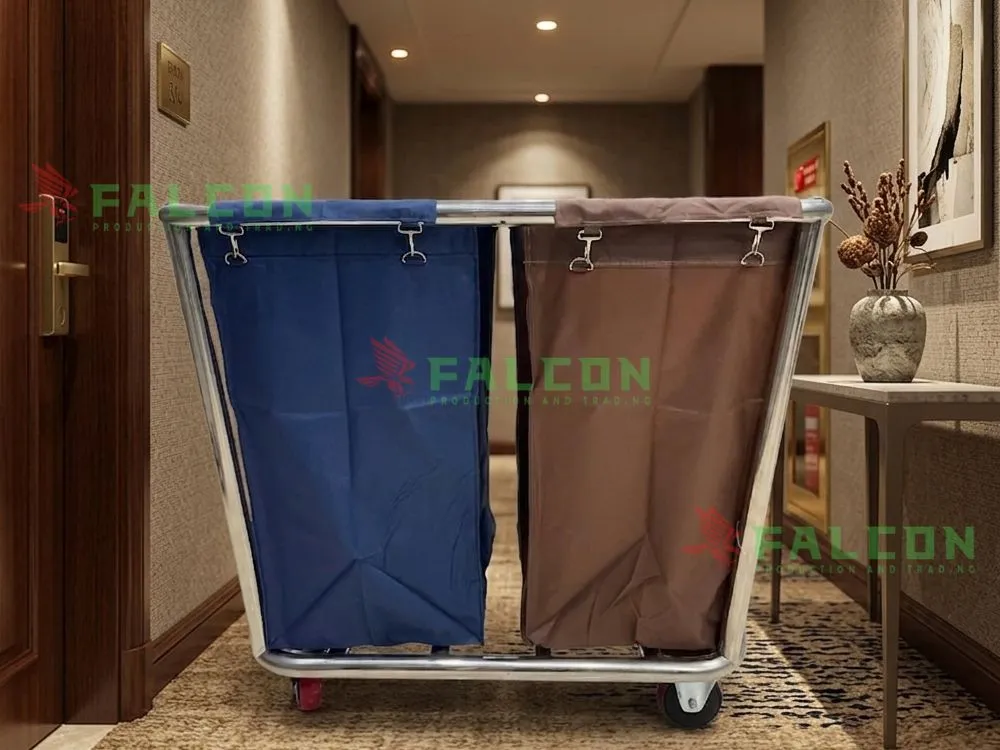 Xe dọn buồng phòng 2 ngăn đựng đồ dơ