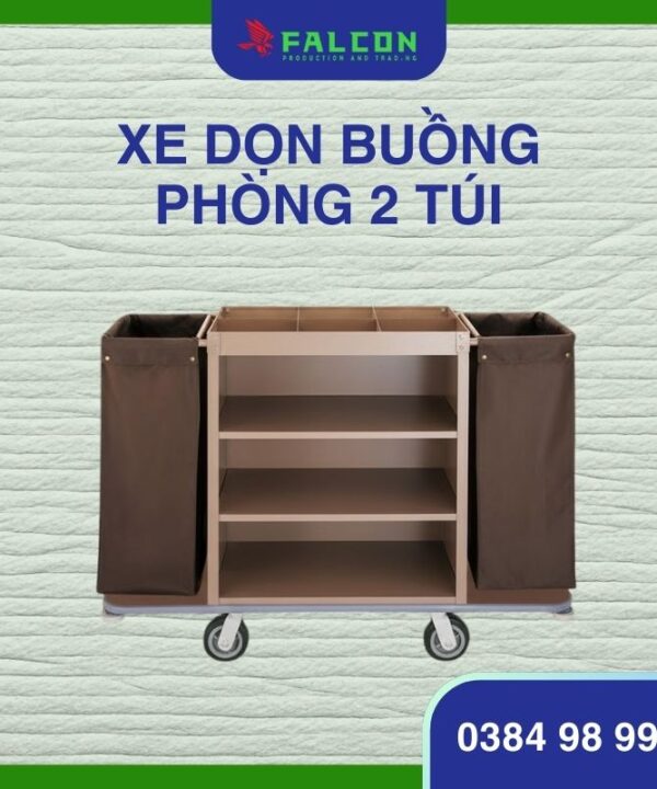 xe dọn buồng phòng khách sạn 2 túi giúp công việc housekeeping gọn gàng hơn