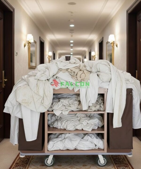 xe dọn buồng phòng khách sạn 2 túi giúp nhân viên thao tác thuận tiện