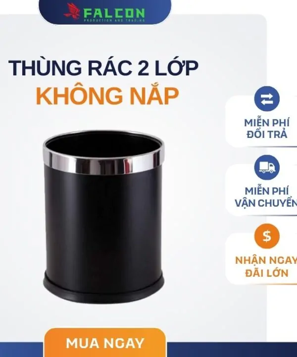 Thùng rác 2 lớp không nắp thiết kế gọn gàng cho khách sạn